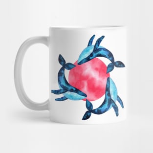 Three space watercolor whales and pink bubble Mug